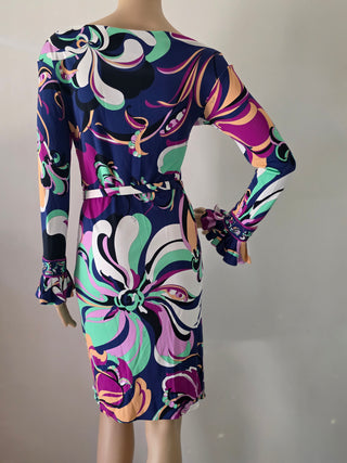 Emilio Pucci Multicolor Printed Knee-Length Long-sleeved Dress S sz