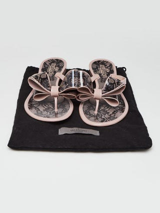 Valentino Beige Black Lace Print Bow Jelly Thong Sandals 38 sz