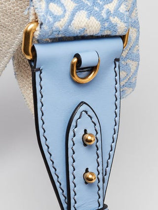 Christian Dior Light Blue/Beige Embroidered Canvas Shoulder Strap