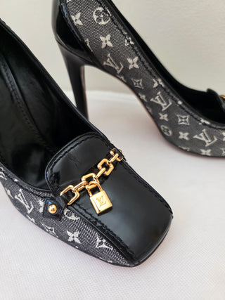 Louis Vuitton Blue Canvas LV Monogram Printed Pumps 39 sz