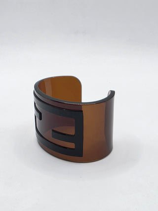 Fendi Brown Resin FF Logo Wide Cuff Bracelet