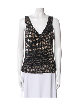 Chanel Black Interlocking CC Logo sleeveless top L sz