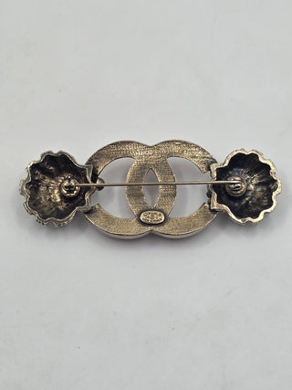 Chanel Silver-tone Strass Enamel Interlocking CC Brooch
