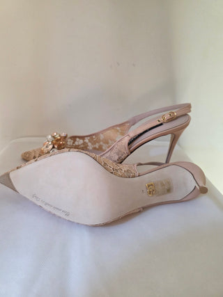 Dolce & Gabbana Beige Lace Pattern Slingback Pumps 40.5