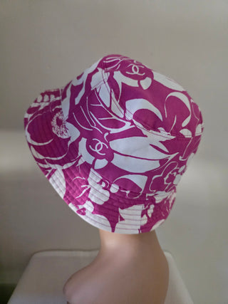 Chanel Pink White Interlocking CC Coco Beach Bucket Hat M sz