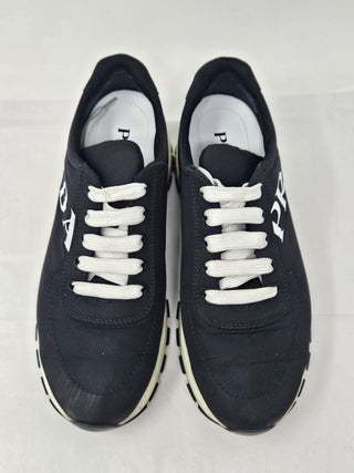 PRADA Black Nylon Logo Printed Sneakers 39.5 EU