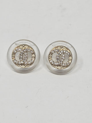 Chanel Gold-tone Crystal Interlocking CC Stud Earrings