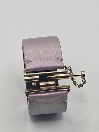 Chanel Iridescent Purple Leather Interlocking CC Logo Wide Cuff