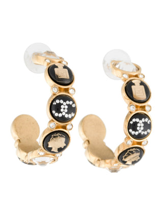 Chanel Gold-tone 2020 Resin Interlocking CC Strass Hoop Earrings