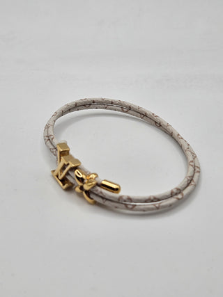 Louis Vuitton White leather Gold-plated LV Charm Bloom Bracelet