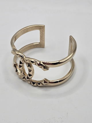 Chanel Gold-tone Wide Textured CC Logo Cuff Bracelet