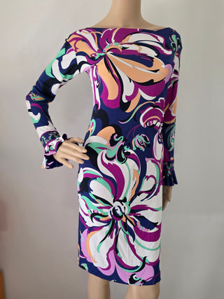 Emilio Pucci Multicolor Printed Knee-Length Long-sleeved Dress S sz