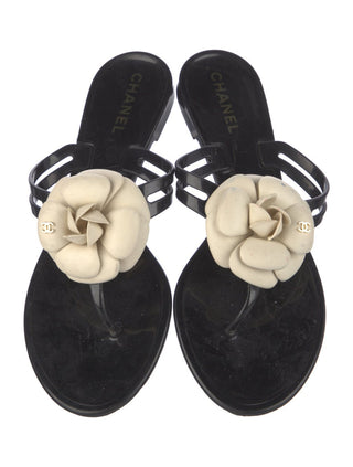 Chanel Black Interlocking CC Logo Jelly Slides 39 sz