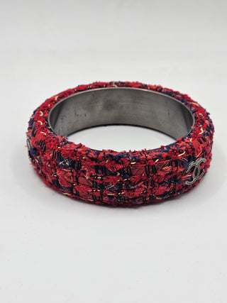 Chanel Red Tweed Interlocking Bangle Bracelet M sz