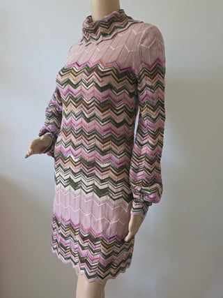 M Missoni Pink Multicolor Wool long-sleeved Dress IT 44