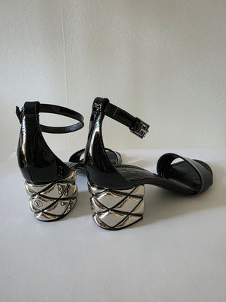 Louis Vuitton Black Patent Leather Silver-tone Sandals 36 sz