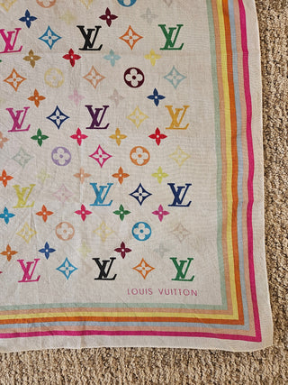 Louis Vuitton White Multicolor LV Monogram Printed Scarf