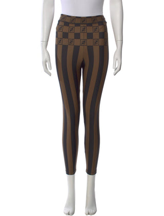 Fendi Brown Black Striped FF Logo Skinny Leg Pants S US4 IT40