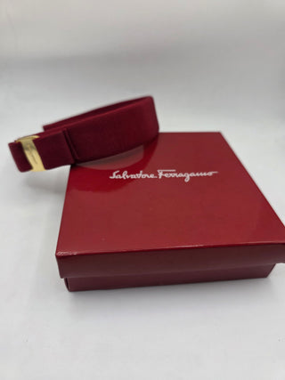 Salvatore Ferragamo Red Gold-tone logo bow headband