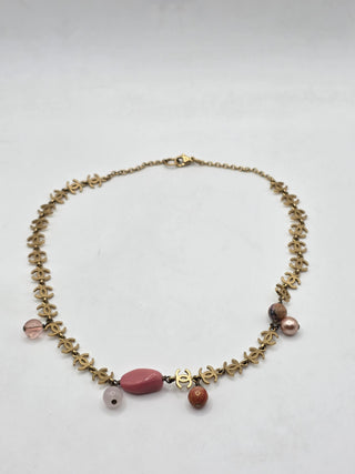 Chanel Gold-tone Faux Pearl Resin Bead Interlocking CC Collar Necklace