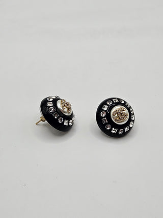 Chanel Black Resin Faux Pearl Crystal CC Stud Earrings