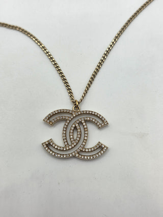 Chanel Gold-tone 100th Anniversary Strass CC Pendant Necklace