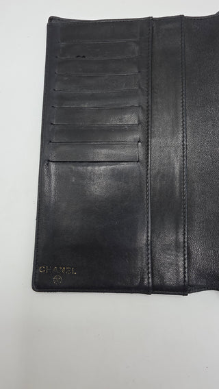 Chanel Black Leather Vintage Interlocking CC Logo Wallet