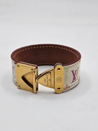 Louis Vuitton Gold-tone Multicolor Leather Koala Lock Bracelet