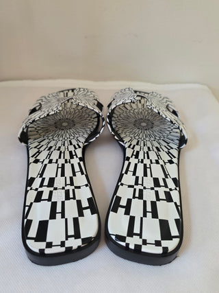 Hermès Black White Op'H Oran Calfskin Slides 40 sz