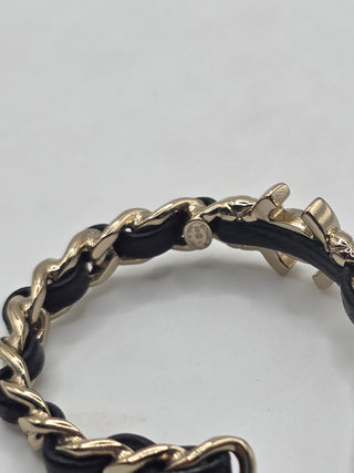 Chanel Gold-tone 2022 Leather Woven CC Turnlock Hoop Earrings