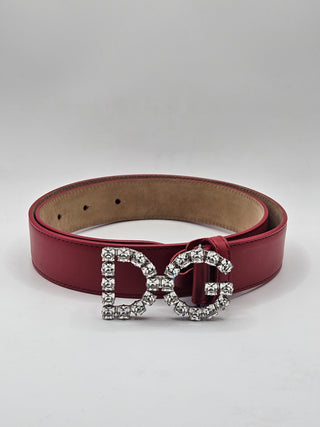 Dolce & Gabbana Red Leather Skinny Crystal D&G Logo Belt M sz