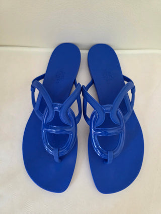Hermès Blue Egerie Chaîne d'Ancre Insignia Slides 39 sz
