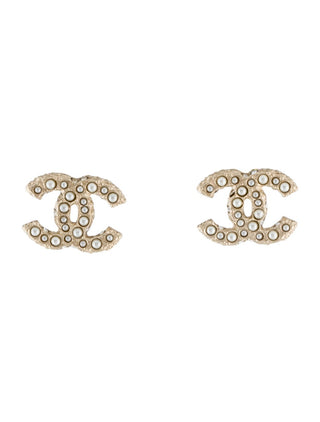 Chanel Gold-tone 2022 Faux Pearl & Strass CC Stud Earrings