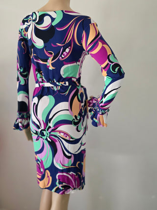 Emilio Pucci Multicolor Printed Knee-Length Long-sleeved Dress S sz