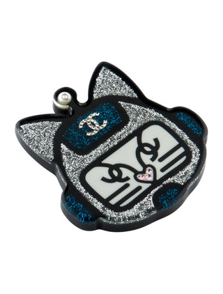 Chanel Faux Pearl Resin Interlocking CC Robot Cat Brooch