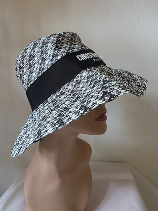 Christian Dior Black White Women's Paper Logo Printed Bucket Hat