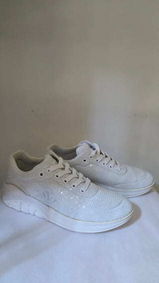 Chanel White Interlocking CC Logo Sequins Sneakers 39.5 sz