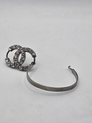 Chanel Silver-tone Strass Interlocking CC Bracelet