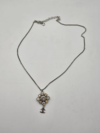 Chanel Silver-tone Strass Interlocking CC Pendant Necklace