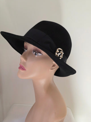 Black Gucci Felt Fedora GG Logo Hat L sz
