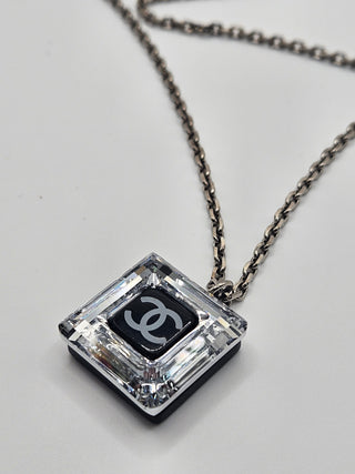 Chanel Black resin Crystal Interlocking CC Cube Pendant Necklace