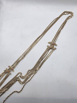 Chanel Gold-tone Strass Multistrand Interlocking CC Necklace