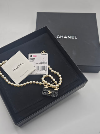 Chanel 2023 Golf-tone Pearl Resin CC Charm Pendant Necklace