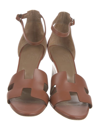 Hermès Brown Leather Legend H Logo Sandals 39 sz