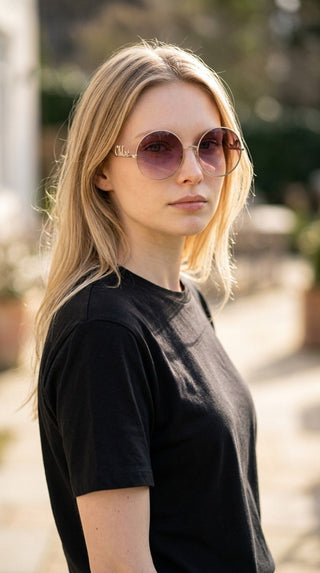 Chloe Goldtone Metal Oversized Round Logo Sunglasses - CH0329S
