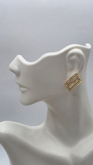 Fendi Gold-tone FF Crystal Baguette Stud Earrings