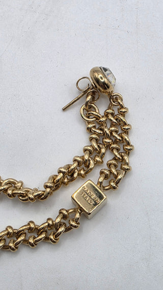 Fendi Gold-tone Crystal Chain Drop FF Logo Earring