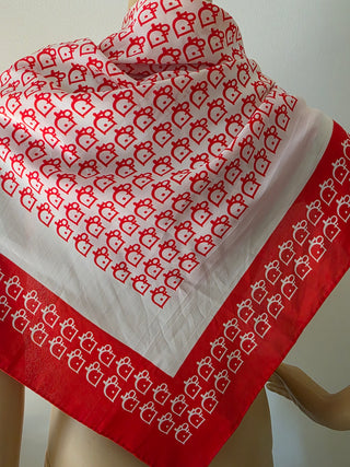 Christian Dior Red White CD Silk Printed Scarf