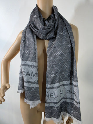 Chanel Grey 2024 Interlocking CC Logo Shawl