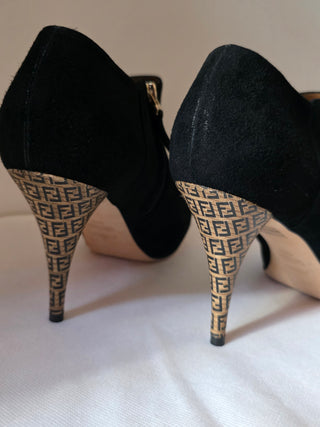Fendi Black suede Zucca FF Logo  Ankle booties 39.5 sz